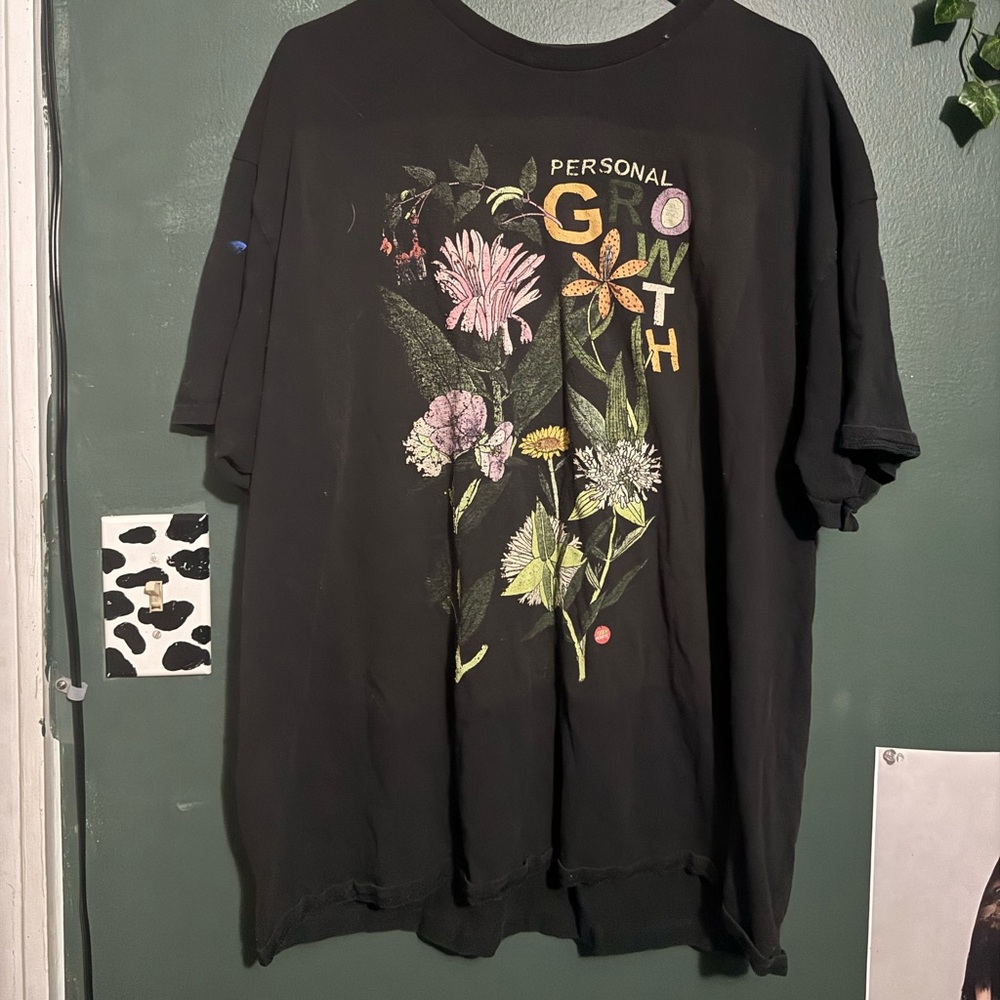 Black Graphic T-Shirt with Floral Design